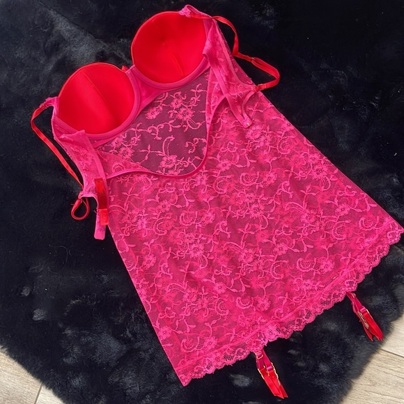 36C Vs Victoria’s Secret Very Sexy Red & Pink Lace lingerie slip baby doll - Picture 11 of 15